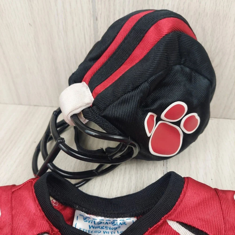Build-A-Bear Football Uniform Set Unisex OS Red Black Jersey Helmet Cleats 4pc